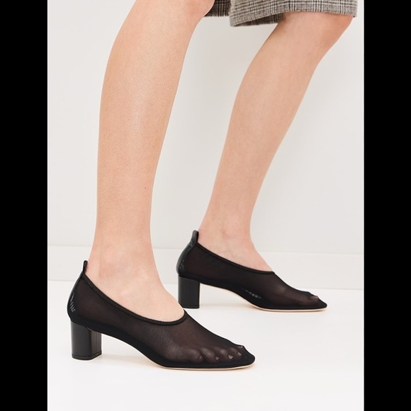 Reformation Shoes - Reformation Black Mesh Block Heel Shoes